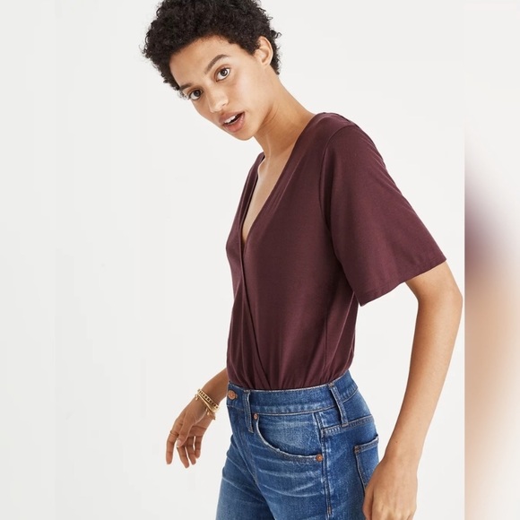 Madewell Dark Purple / Burgundy Wrap-Front Bodysuit - Picture 2 of 7